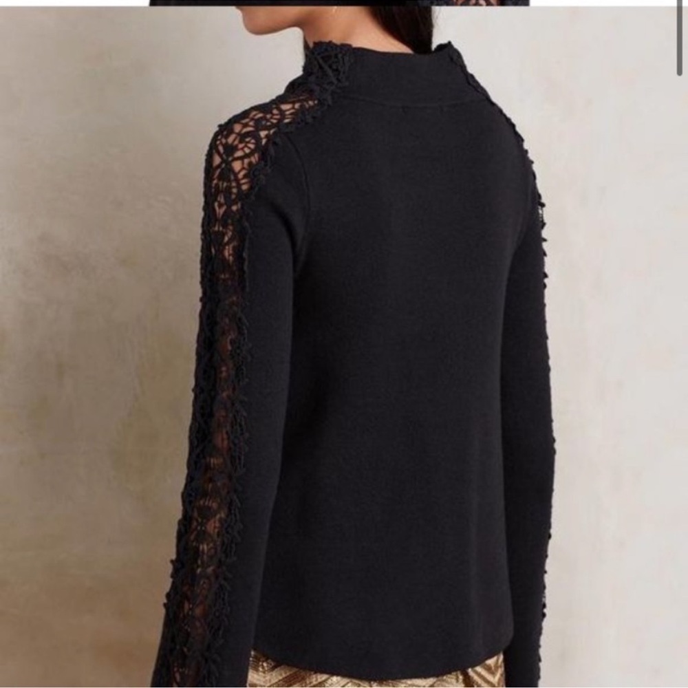 Knitted & Knotted Black Mockneck Lace Sleeve Sweater - Picture 2 of 7